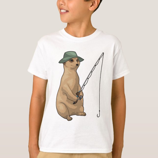 Meerkat Fishing Fisher Fishing rod T-Shirt (Front)
