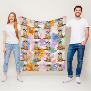 Meerkat Floral Background Print Fleece Blanket