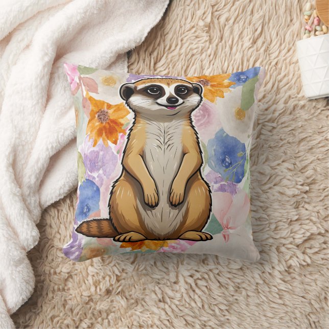 Meerkat Floral background Throw Pillow (Blanket)