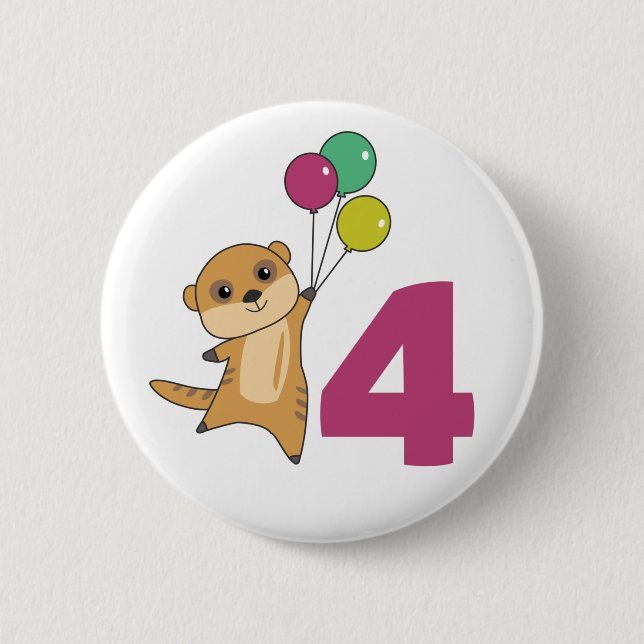 Meerkat Fourth Birthday Balloons Kids Button (Front)