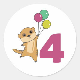 Meerkat Fourth Birthday Balloons Kids Classic Roun Classic Round Sticker