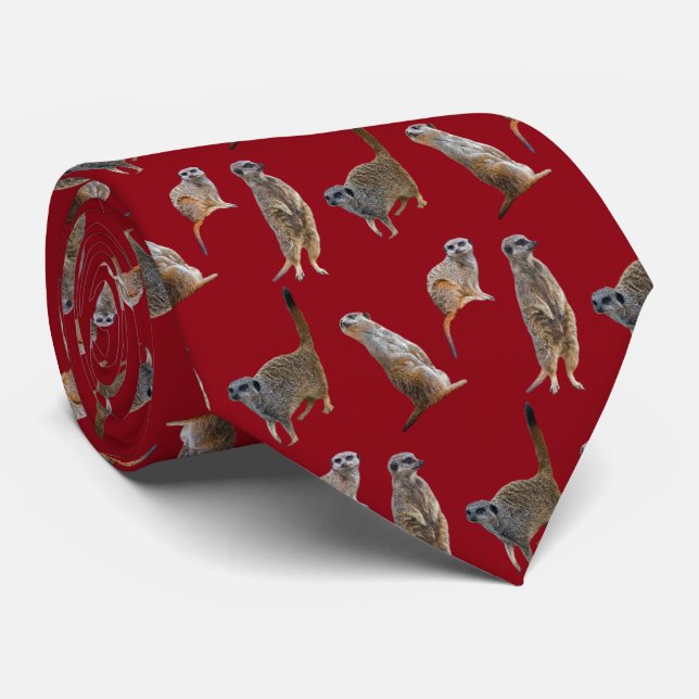 Meerkat Frenzy Tie Double Sided Print (Maroon) (Rolled)