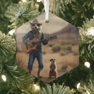 Meerkat Hoedown, Glass Ornament