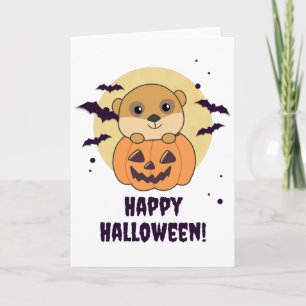 Meerkat In Pumpkin Cute Animals Happy Halloween Card