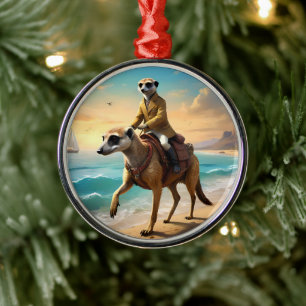 Meerkat Jockey On A Meerkat Horse, Metal Ornament
