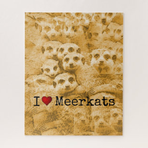 Meerkat Love Wildlife Cute Glitch Art Typography Jigsaw Puzzle
