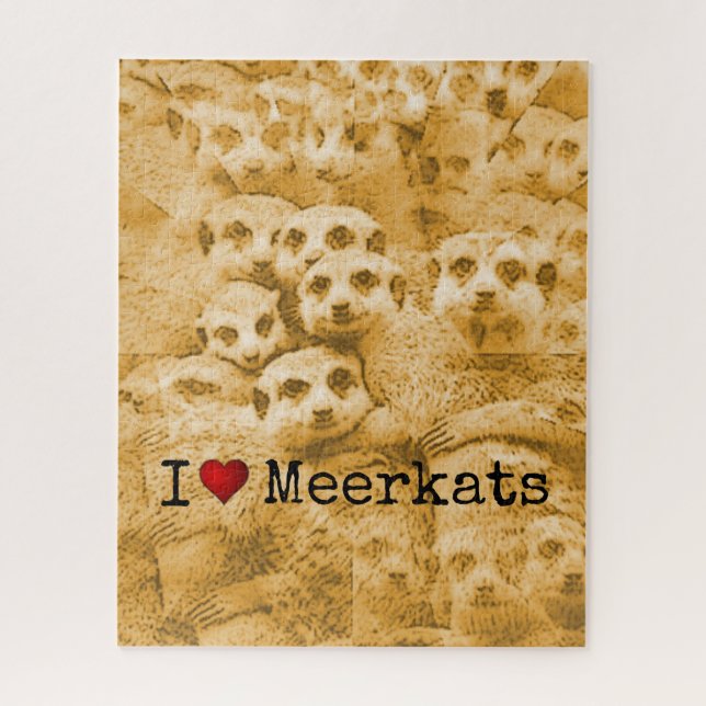 Meerkat Love Wildlife Cute Glitch Art Typography Jigsaw Puzzle (Vertical)