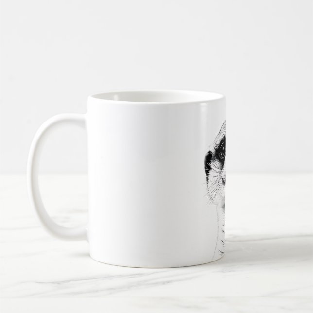 Meerkat Lover T-Shirt - Realistic Black & White He Coffee Mug (Left)