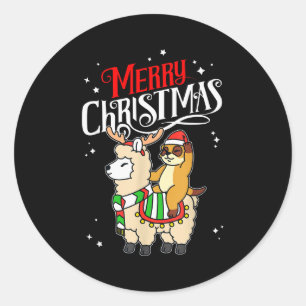 Meerkat Merry Christmas Reindeer Llama Riding Meer Classic Round Sticker