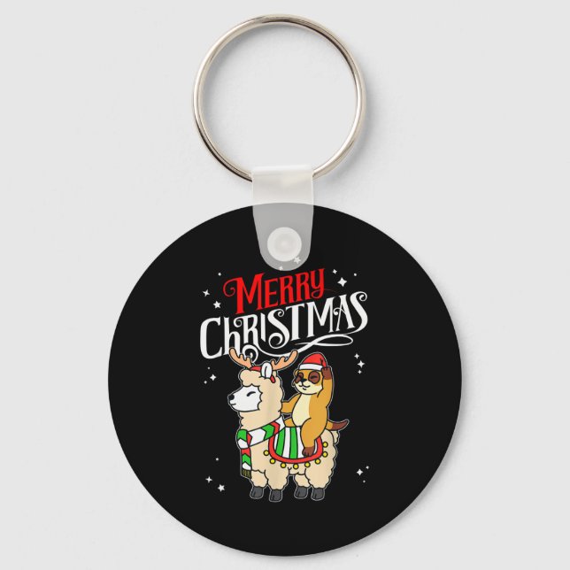 Meerkat Merry Christmas Reindeer Llama Riding Meer Keychain (Front)