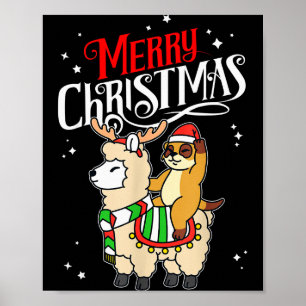 Meerkat Merry Christmas Reindeer Llama Riding Meer Poster