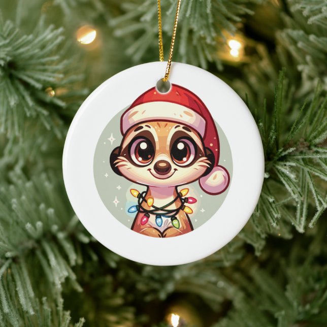 Meerkat Merry Christmas Winter Animals Meerkats Ceramic Ornament (Tree)