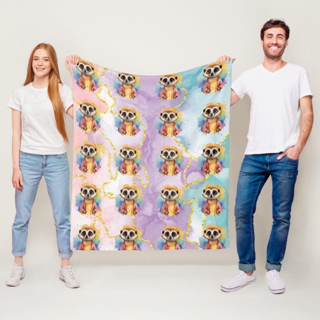 Meerkat Modern Glitter Pastel Pattern Fleece Blanket (In Situ)