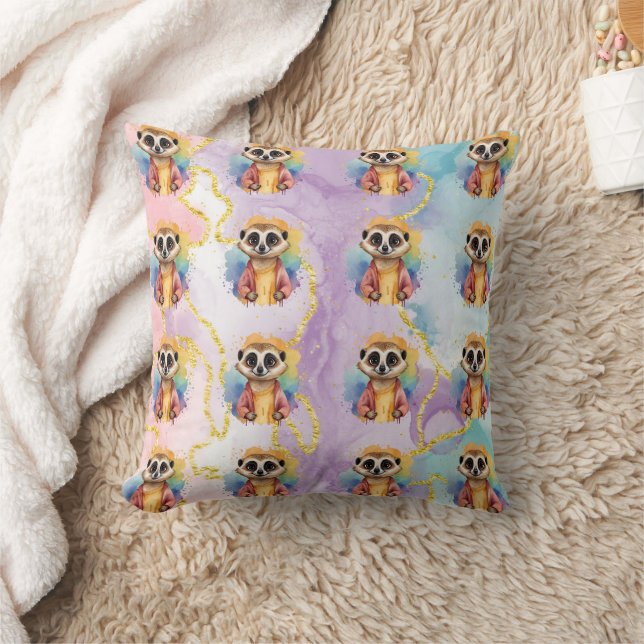 Meerkat Modern Glitter Pastel Pattern Throw Pillow (Blanket)