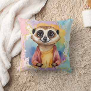 Meerkat Modern Glitter Pastel Print Throw Pillow