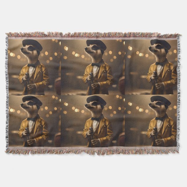 "Meerkat Moonlight: A Crooner’s Serenade"  Throw Blanket (Front)