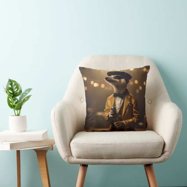 "Meerkat Moonlight: A Crooner’s Serenade"  Throw Pillow (Chair)