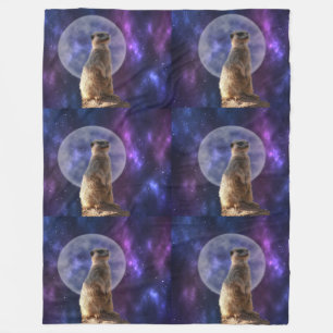 Meerkat Moonlight, Large Fleece Blanket.