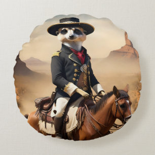 Meerkat On A Horse: Could Be The Lone Stranger Round Pillow