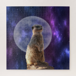 Meerkat On Blue Full Moon Night, Jigsaw Puzzle