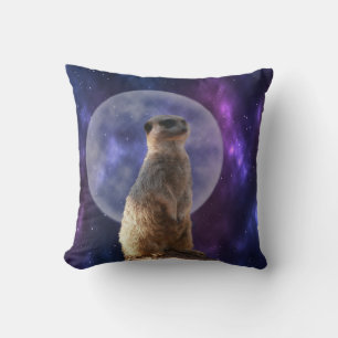 Meerkat On Blue Moonlight Night Watch, Throw Pillow