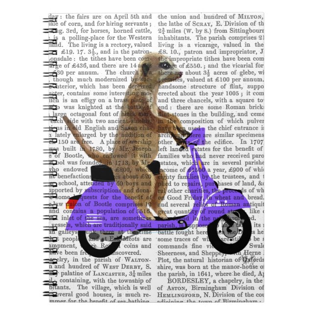 Meerkat on Lilac Moped Notebook (Front)
