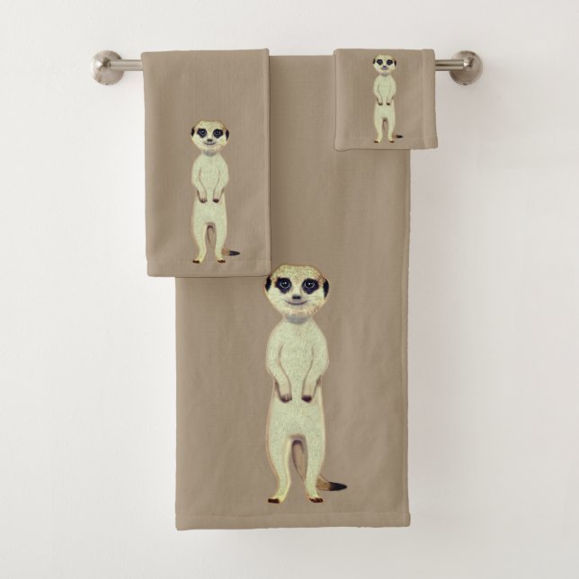 Meerkat on Lucky Beige Bath Towel Set (Insitu)