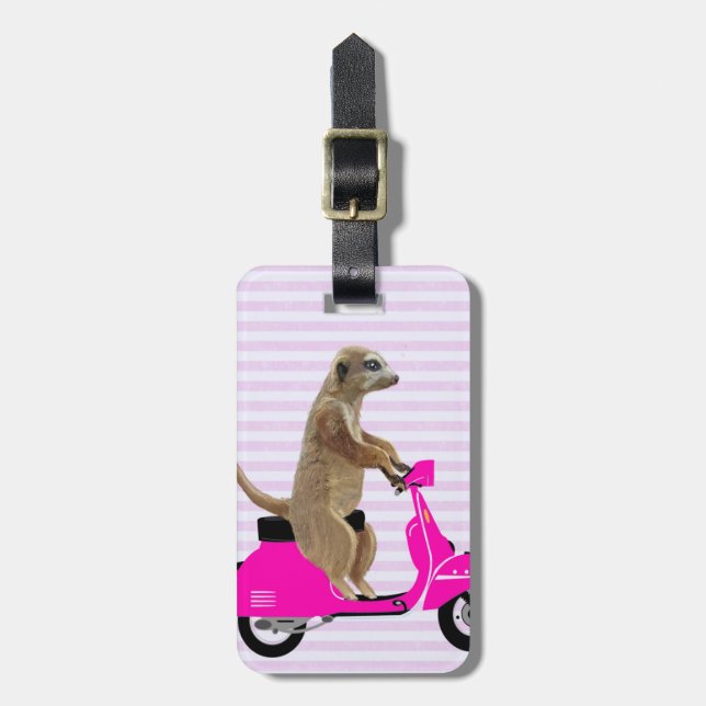 Meerkat on Pink Moped 2 Luggage Tag (Front Vertical)