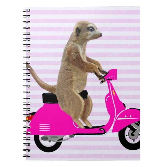 Meerkat on Pink Moped 2 Notebook (Front)