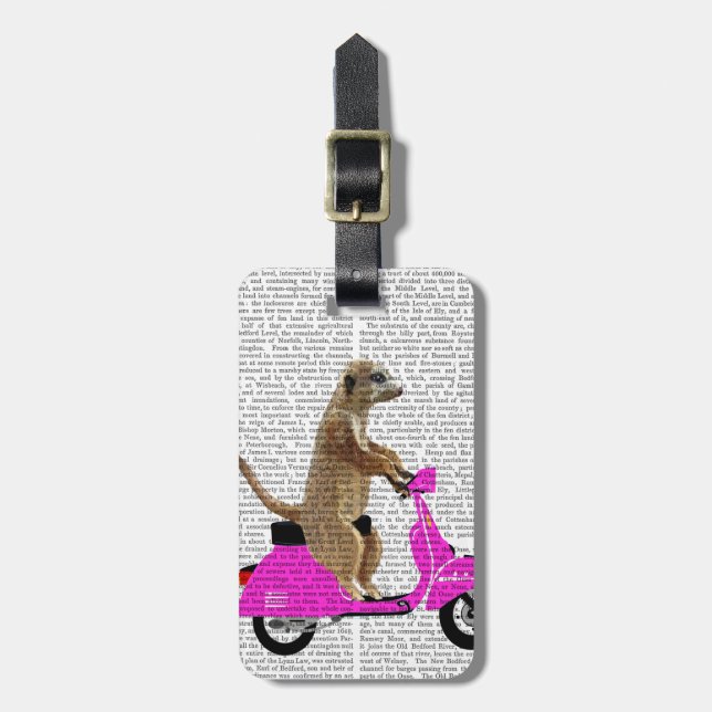 Meerkat on Pink Moped Luggage Tag (Front Vertical)