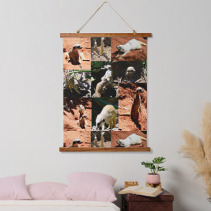 Meerkat Photo Collage, Wood Topped Wall Hanging Tapestry