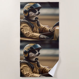 Meerkat Professional Racing Car Driver, Beach Towel