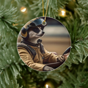 Meerkat Professional Racing Car Driver, Ceramic Ornament