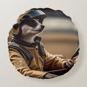 Meerkat Professional Racing Car Driver, Round Pillow