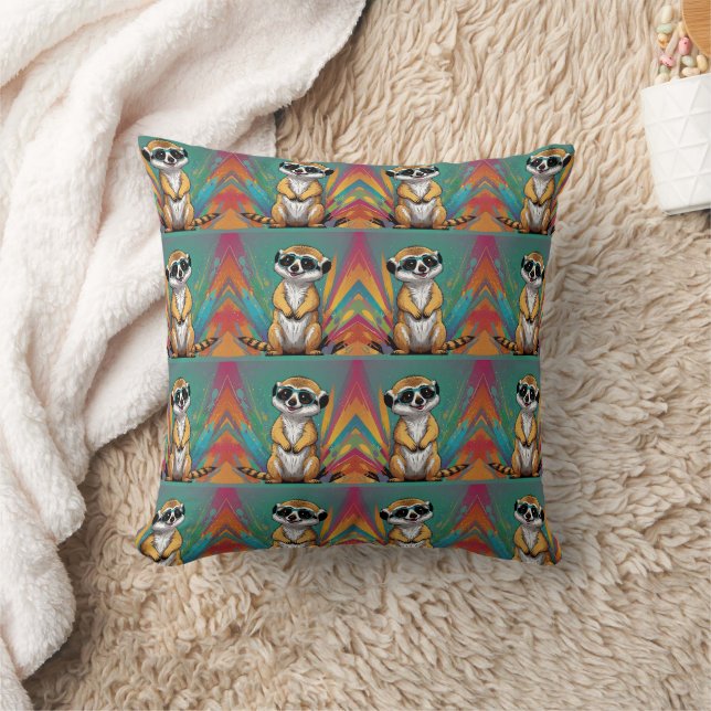Meerkat Retro Print  Throw Pillow (Blanket)
