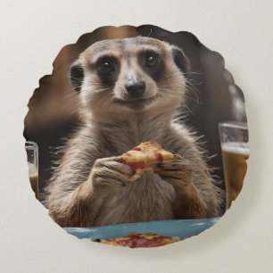 Meerkat Sneaky Lunchtime, Round Pillow