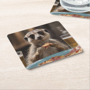 Meerkat Sneaky Lunchtime, Square Paper Coaster