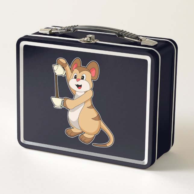 Meerkat with Coffee pot & Coffee.PNG Metal Lunch Box (Front)