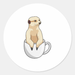 Meerkat with Cup of Coffee Classic Round Sticker