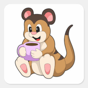 Meerkat with Cup of Coffee Square Sticker