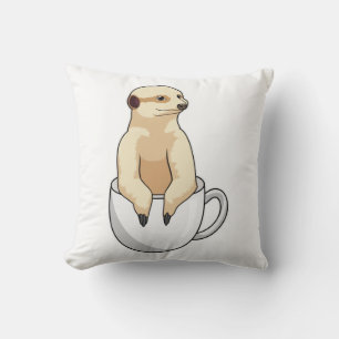 Meerkat with Cup of Coffee Throw Pillow