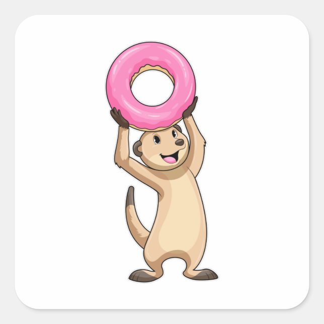 Meerkat with Donut Square Sticker (Front)