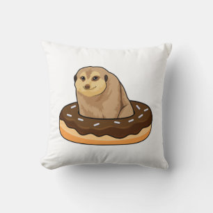 Meerkat with Donut Throw Pillow