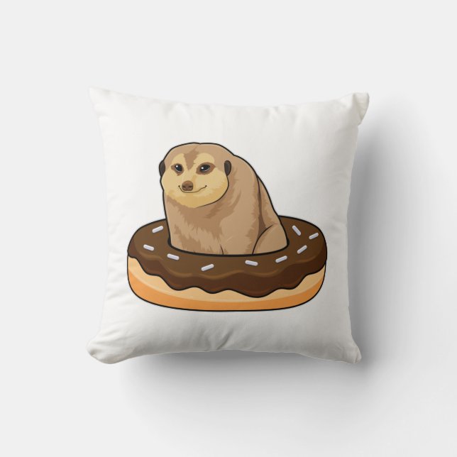 Meerkat with Donut Throw Pillow (Front)