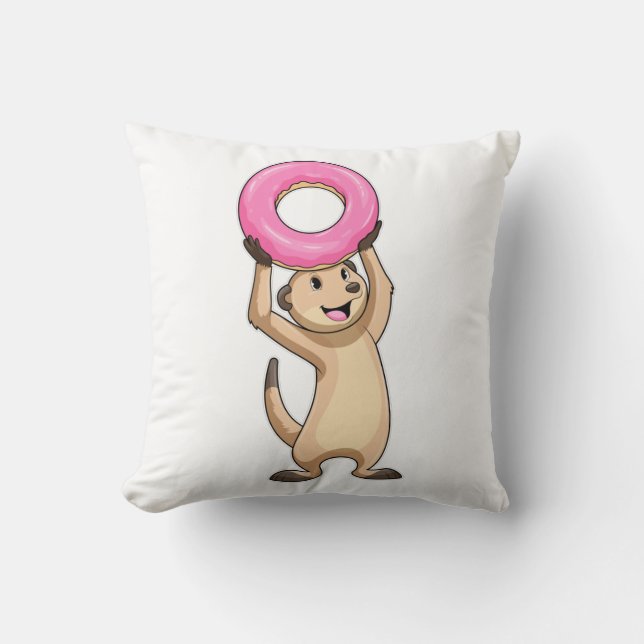 Meerkat with Donut Throw Pillow (Front)