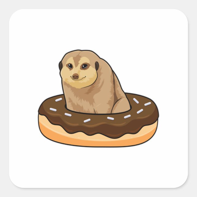 Meerkat with Doughnut Square Sticker (Front)