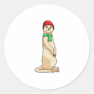 Meerkat with Hat and Scarf Classic Round Sticker