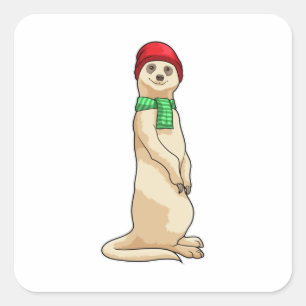 Meerkat with Hat and Scarf Square Sticker