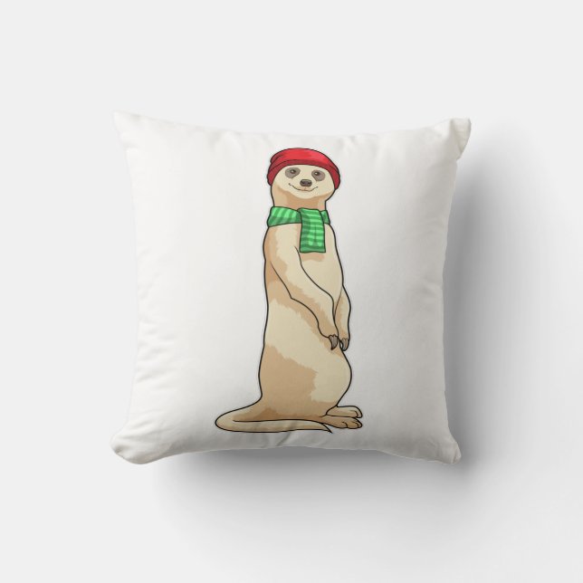 Meerkat with Hat and Scarf Throw Pillow (Front)