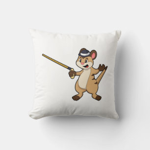 Meerkat with Hat & Walking stick Throw Pillow
